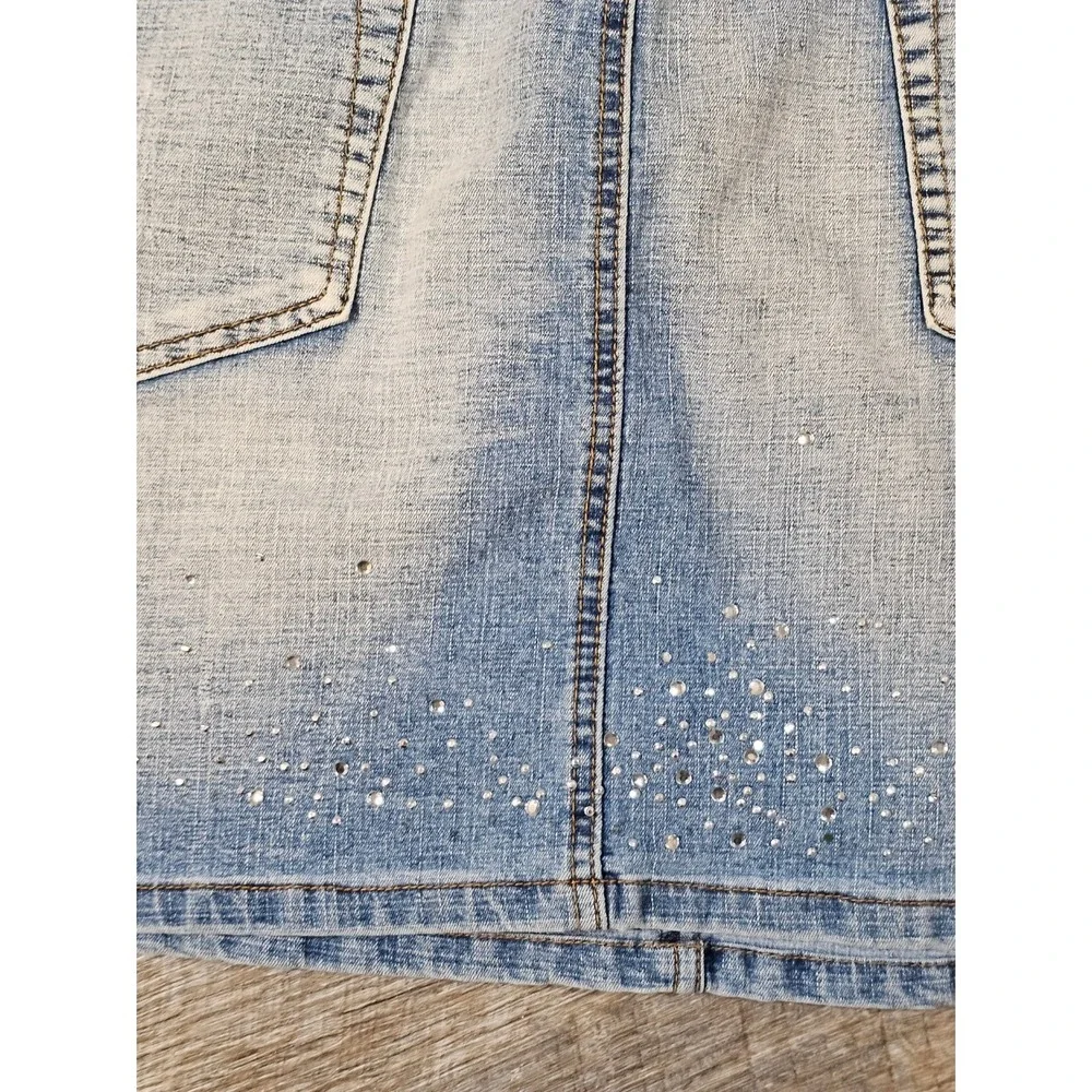 NEESO Premium Jeans Light Wash Rhinestone Denim Mini Skirt Plus Size 22 Y2K